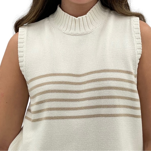 Vintage Liz Claiborne Sleeveless Sweater High Neck Chunky Knit Cream Tan | XL - Picture 4 of 9